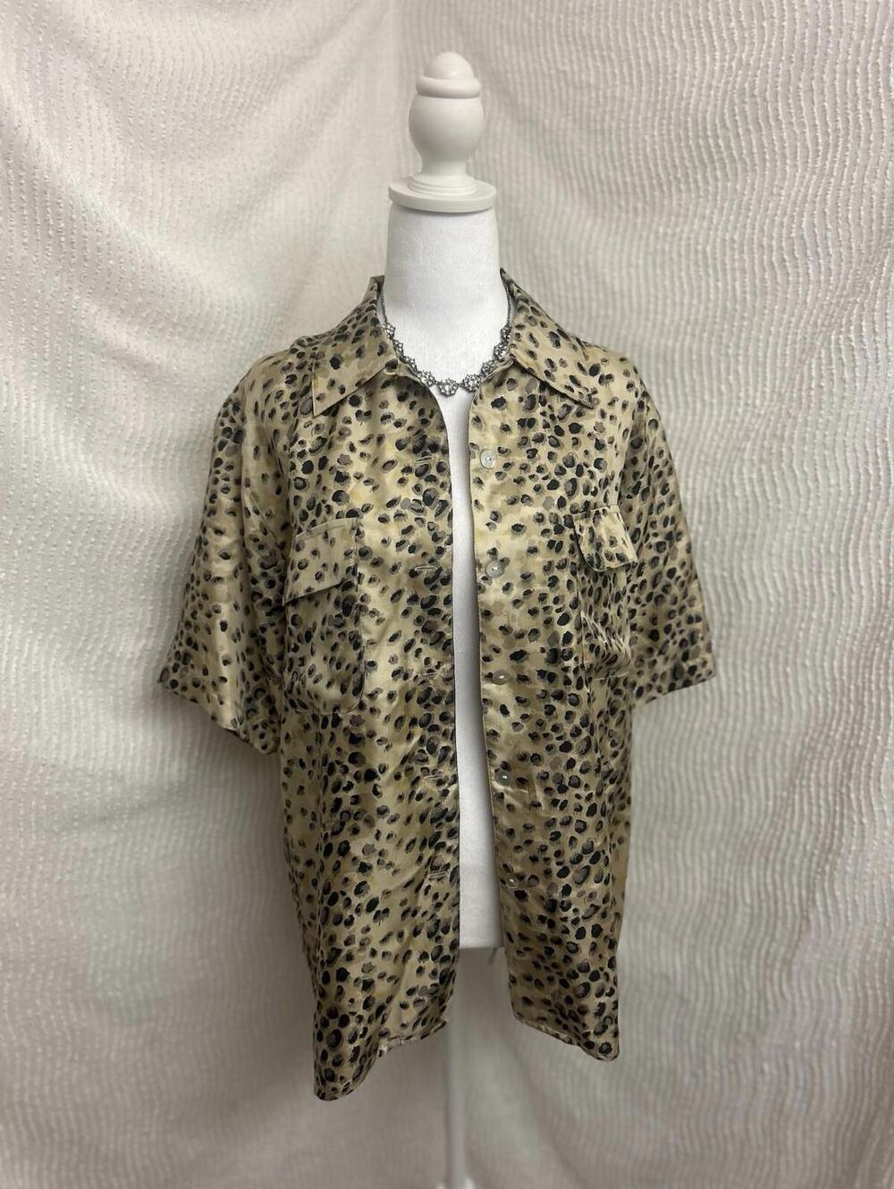 Vintage Silk House Leopard Silk Shirt M Oversized 90s 80s Animal Print L